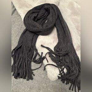 Anthropologie Navy Gray Fringe Blanket Scarf